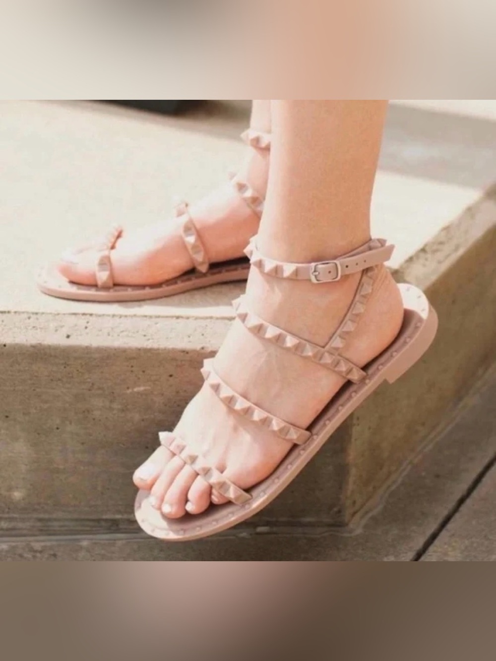 Steve Madden Studded Strappy Flat Sandals - Blush Pink